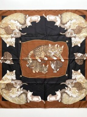 Vintage Cat Print Silky Square Scarf - HUGE SQUARE, can be worn as top! 🇮🇹